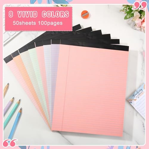 Fuutreo 8 Pcs Legal Pads 8.5 x 11 Colored Note Pads, Sweet Color