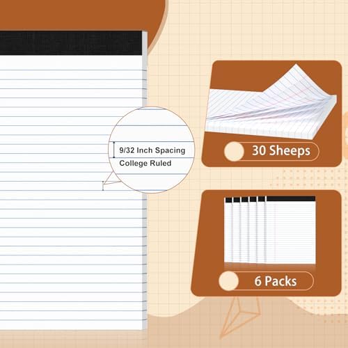 Legal Pads 8.5 X11.75, Narrow Ruled Notepads, 6 Pack White Legal Pads
