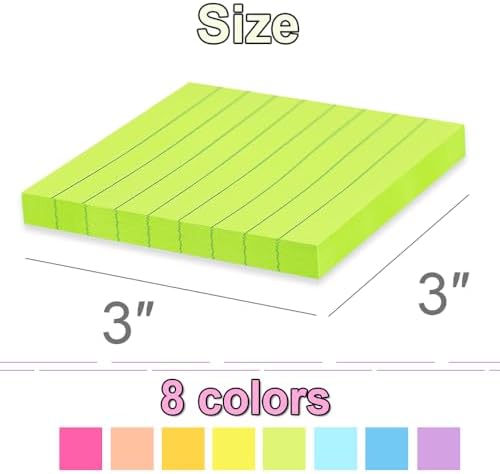 (16 Pack) Lined Sticky Notes 3x3 in Ruled Stickies,Bright Colors