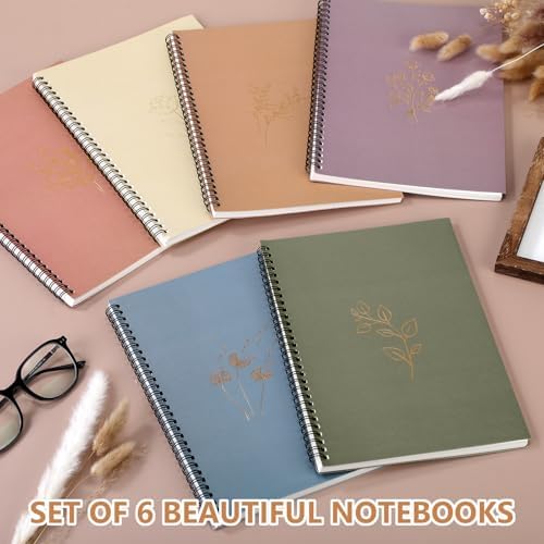 Fuutreo 6 Pack Spiral Notebook 10.5x7.45 Notebook,Aesthetic,Hot Stamping