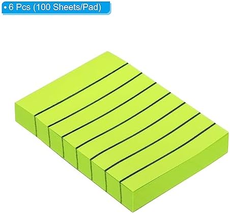 PATIKIL 2 x 3 Inch Lined Sticky Notes, 6 Pack Fluorescent Self-Stick Note Pads 100 Sheets/Pad Colorful Memo Post for Home Office Business, Green