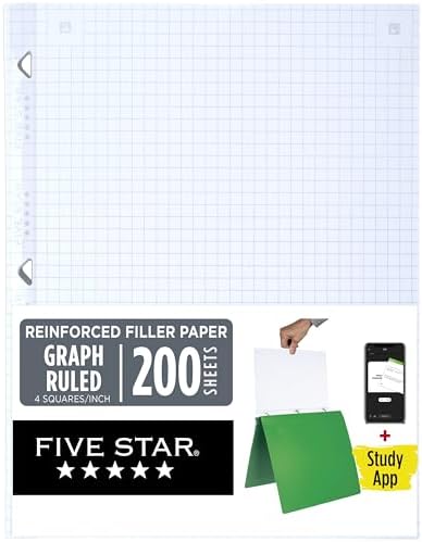 Five Star Loose Leaf Paper + Study App, Graph Ruled Filler Notebook Paper, Reinforced, Fights Ink Bleed, 8-1/2" x 11", 200 Sheets (170055-ECM) (Pack of 6)