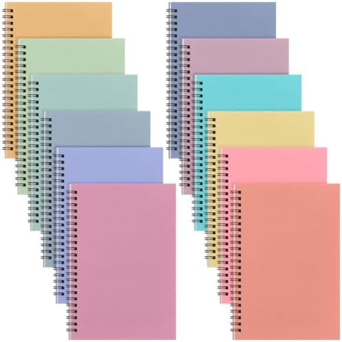 Fuutreo 12 Pcs Spiral Notebook for Work A5 8.3 x 5.7 Inch College Ruled Spiral Journal Notebook Kraft Cover Ruled Paper, 12 Color, 60 Sheets, 120 Pages for Office School(Soft Color,Classic)