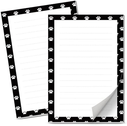 Lined Sticky Notes 4x6 in, 2 Pack Large Cute Notepads with Lines Self-Stick Note Pad, Funny Memo Pads Strong Adhesive for Office, Home Black White Dog Paws