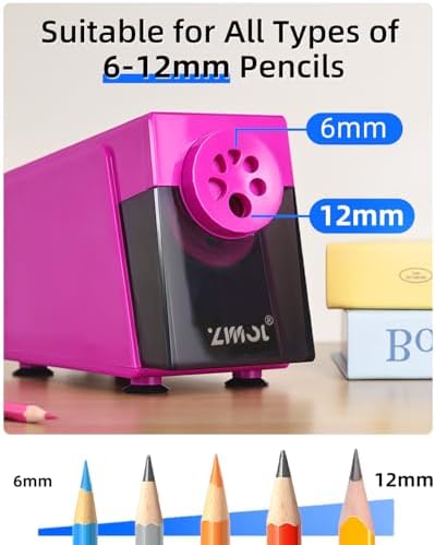 ZMOL Electric Pencil Sharpener,Heavy Duty for Classroom, 6-12mm,Pink
