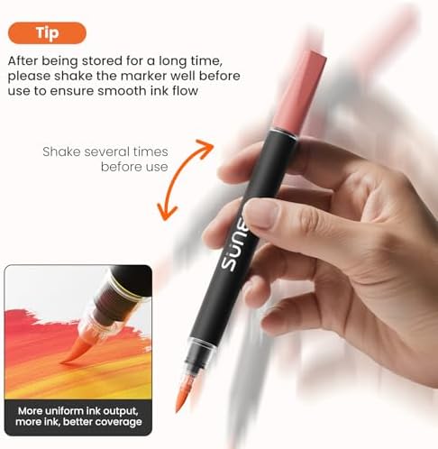 SUNEE 72 Colors Acrylic Paint Markers, 36 Pack Brush Tip Paint Pens with Automatic Ink Control System, Coloring Markers for Metal, Rock, Ceramic, Wood, Canvas, Glass, DIY Crafts Art Supplies Kit