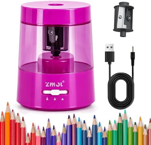 ZMOL Electric Pencil Sharpener, USB or 2 AA Powered, 6-8mm,Fuchsia