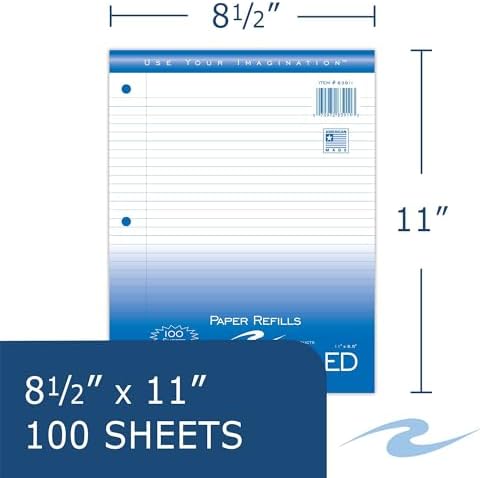 Roaring Spring Loose Leaf Paper, 100 Sheets, 8"x11" White 15# College Ruled Notebook Filler Paper With Margin, 3-hole Punched, Proudly Made in the USA