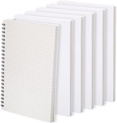 Dunzoom 6 Pack Graph Paper Spiral Notepad A5 & A4 Grid Notebooks Steno Pad Memo Notebook, 160 Pages for Writing Sketching Office, Transparent Plastic Hardcover (Grid Paper,A5)