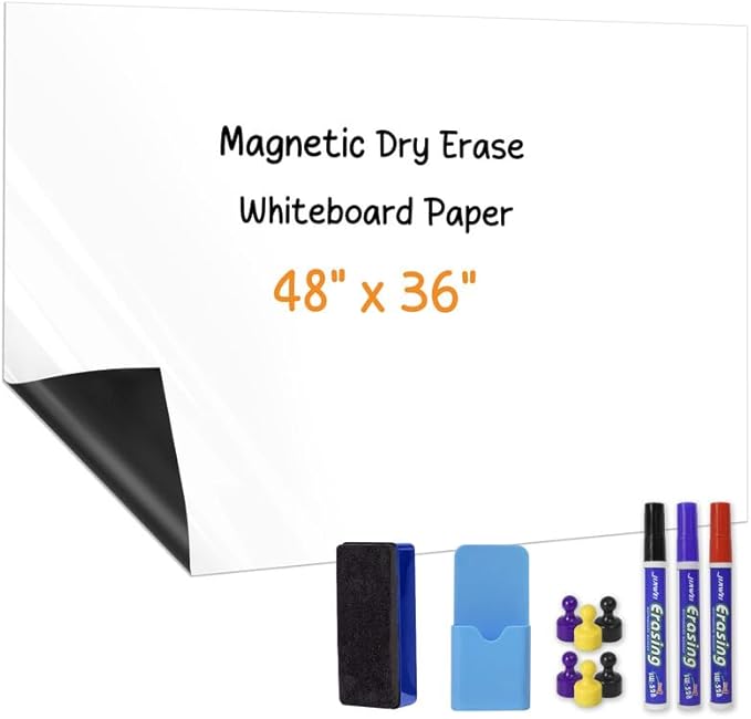 GMEHAR Magnetic Whiteboard Contact Paper, 48” x 36” Adhesive Dry Erase White Board for Wall,Peel and Stick Magnet Wallpaper for Home, Fridge, Kid’s Playroom, Office, Classroom