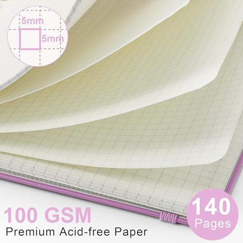 RETTACY Graph Grid Paper Notebook, 140 Pages, A5 Size (5.7'' x 8.3'')