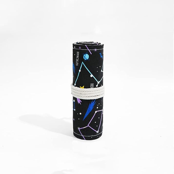 DIYOMR 24/36/72 Slots Pencil Wrap Pencil Rolls, Artist Colored Pencils Roll Up Bag Short Brushes Pouch Case Pencils Organizer for Drawing Coloring and Sketching (Constellation, 72slots)