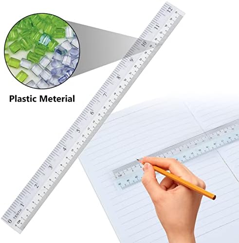 36 Pack Clear Flexible Ruler 12 Inch Plastic Bendable Ruler 12 in/ 30cm Shatter Resistant Straight Flexible Clear Rulers with Inches and Centimeters for Student Teacher School Office Home Use