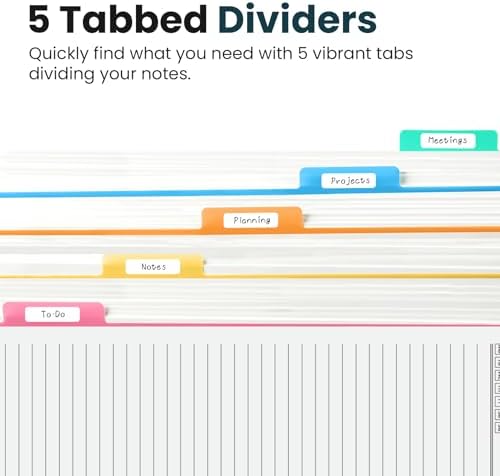 Taja Spiral Notebooks for Work 5 Subject Notebook with Removable Dividers