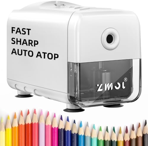 ZMOL Heavy Duty Electric Pencil Sharpener, Plug-in, 6.5-8mm, White