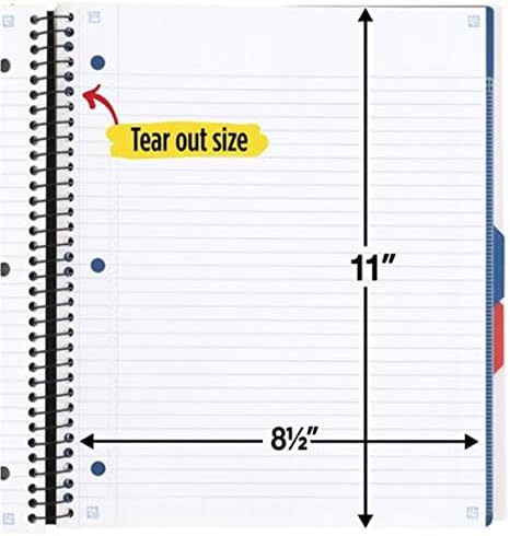 Five Star Advance Spiral Notebook, 3 Subject, College Ruled Paper, 150 Sheets, 11" x 8-1/2", Color Selected For You (06324)