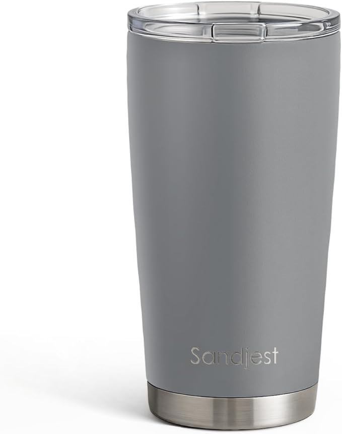 SANDJEST Gray Tumbler 20oz Stainless Steel Double Wall Vacuum Insulated, Travel Coffee Cup, Gifts for Men Women Birthday Christmas