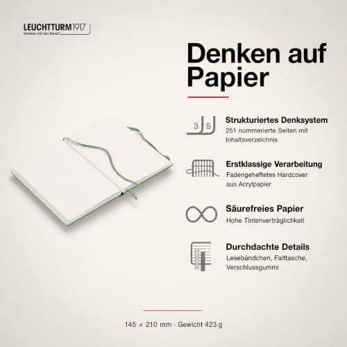 LEUCHTTURM1917 - Notebook Hardcover Medium A5-251 Numbered Pages for Writing and Journaling (Sage, Ruled)