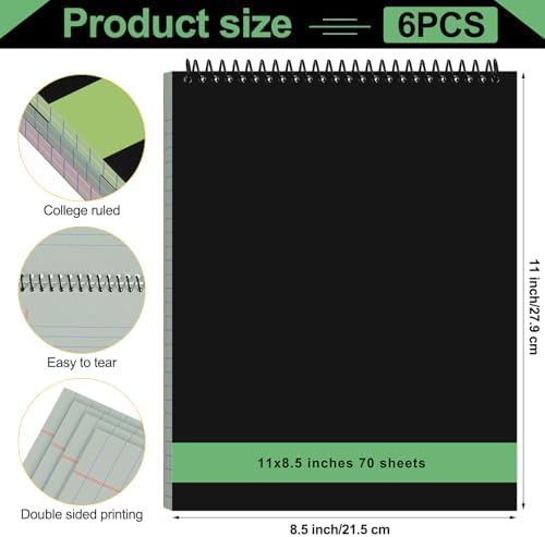 6 Pcs Top Spiral Notebooks,8.5 x 11 Inches,No Holes,Neutral Color