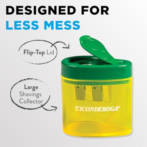Ticonderoga Two-Hole Manual Pencil Sharpener, Yellow/Green, 6 Count