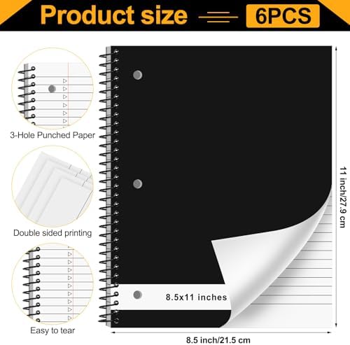 Resurhang 6 Pcs Top Spiral Notebooks,8.5 x 11 Inches,3 Hole Punch,White