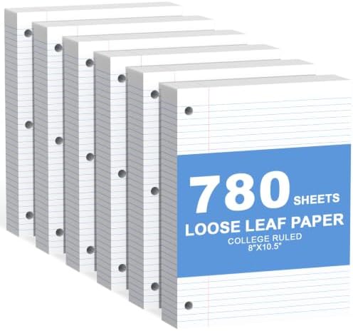 780 Sheets Loose Leaf Paper College Ruled, 8x10.5 White Notebook Paper