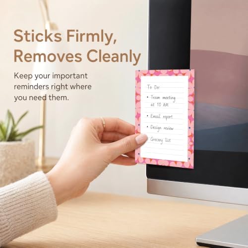 Lined Sticky Notes 4x6 in, 2 Pack Large Cute Notepads with Lines, Bright Post Memo Note Pads Big Rectangular Sticky Notes for Office Pink Cute Flowers