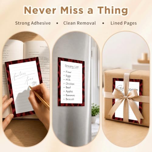 Lined Sticky Notes 4x6 in, 2 Pack Large Cute Notepads with Lines, Bright Post Memo Note Pads Big Rectangular Sticky Notes for Office Red Brown Leopard