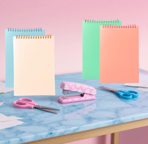 YIHUANYIFA 4pcs Steno Spiral Notebooks Top Bound A5 80 Sheet Steno Pads Thick Plastic Covers for Writing Notes in Lists, Office, Home (A5 4pcs light color Ruled)
