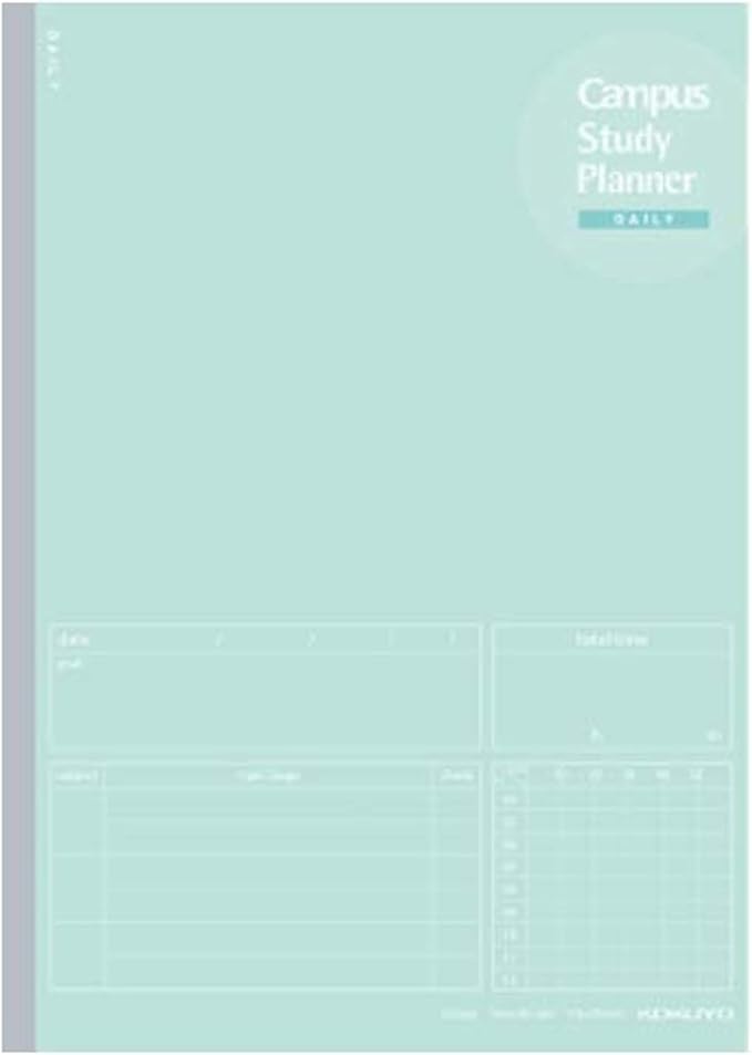 Kokuyo Campus Study Planner Notebook, Daily Ruled, Semi-B5, Mint Green, for 63 Days, Japan Import (NO-Y80MD-G)