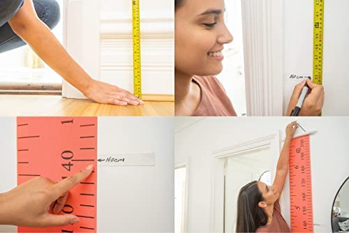 Growscroll Modern Kids Growth Chart for Wall - Unique Height Chart for Boys & Girls - Handcrafted Using Canvas & Hard Types of Wood - Makes A Great Collectible Or Family Heirloom - Coral