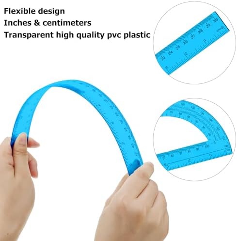 2 Packs 12 Inch Plastic Ruler and 6 Inch Plastic Protractor Set Clear Math Geometry Set Classroom Set Angle Detector School Supplies Classroom Ruler Home Office Drawings (Blue)