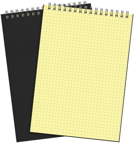 Engrowtic 1 Pack Graph Paper Spiral Notebook A5,Black(Internal Yellow)
