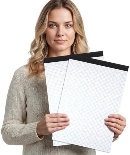 Thboxes 2 Pack Graph Paper Pads, 17 x 11.6 In, 4x4 Grid Notepads, 30 Sheets