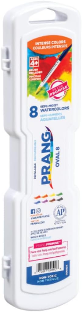 Prang Semi-Moist Watercolors 8-Color Refillable Oval Pan Set with Size 6 Paintbrush, Pack of 6