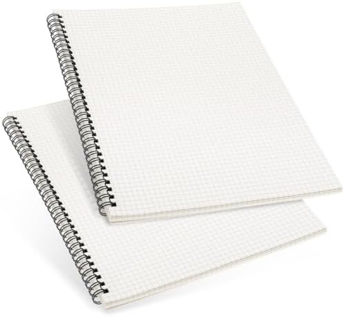Dunzoom 2 Pack Graph Paper Spiral Notepad A5 & A4 Grid Notebooks Steno Pad Memo Notebook, 160 Pages for Writing Sketching Office, Transparent Plastic Hardcover (Grid Paper,A4)