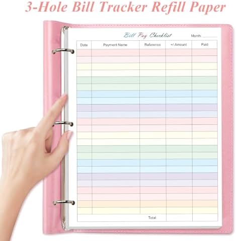 A4 Bill Payment Checklist Refills Paper - 3-Hole Punched Loose Leaf Budget Planner Refill, 50 Sheets/100 Pages Colorful Monthly Budget Forms, 100 gsm White Paper, 8.5" x 11"
