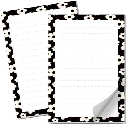 Lined Sticky Notes 4x6 in, 2 Pack Large Cute Notepads with Lines Self-Stick Note Pad, Funny Memo Pads Strong Adhesive for Office, Home Black Small Daisy