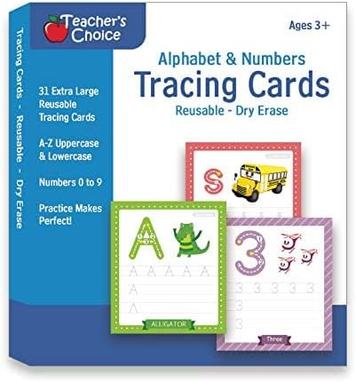 Alphabet & Number Tracing Cards, Reusable, Dry Erase, Upper & Lower Case, 31 Large Reusable, Repetitive Tracing Cards, Improve Writing Skills, Flash Cards
