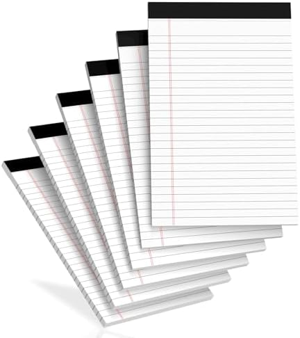 6 pcs Note Pads Legal Pads 5x8, Notebook College Ruled, White Notepads
