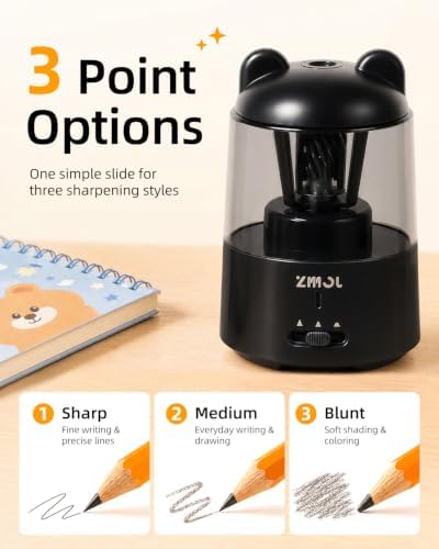 ZMOL Rechargeable Electric Pencil Sharpener for Colored Pencils Black