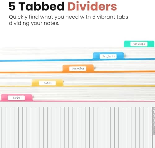 Taja Spiral Notebooks for Work 5 Subject Notebook with Removable Dividers