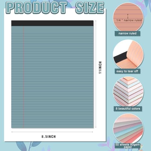 Fuutreo 8 Pcs Legal Pads 8.5 x 11 Colored Note Pads, Vintage Color