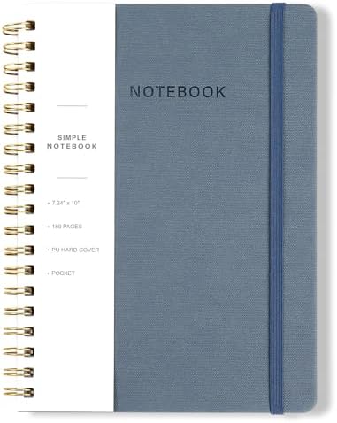 Spiral Notebook - 7.24" x 10" College Ruled Journal with Inner Pockets and 180 Pages, PU Leather Cover Business Journal, Twin-Wire Binding Notebook Perfect for Office & Home School Supplies ReefBlue