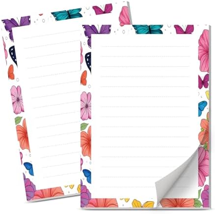 Lined Sticky Notes 4x6 in, 2 Pack Large Cute Notepads with Lines Self-Stick Note Pad, Funny Memo Pads Strong Adhesive for Office, Home Cute Butterfly Flowers