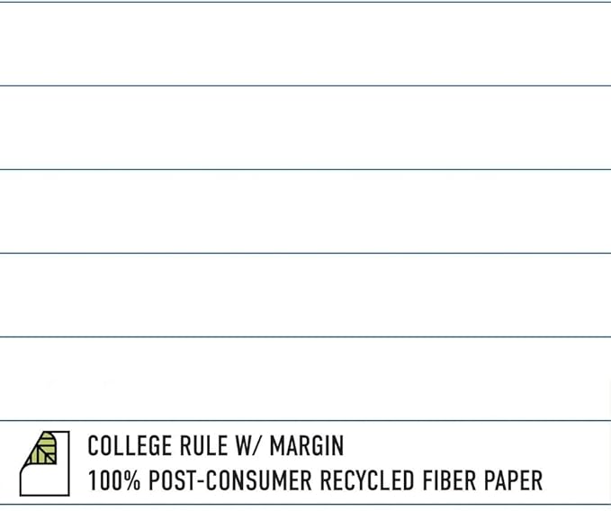 4-Pack, Large Spiral Bound Notebooks, Sustainability Designed, 11" x 9", 70 sheets (140 pages) 100% Recycled College Ruled Pages, Vegan, 4 Cover Designs, Made in USA