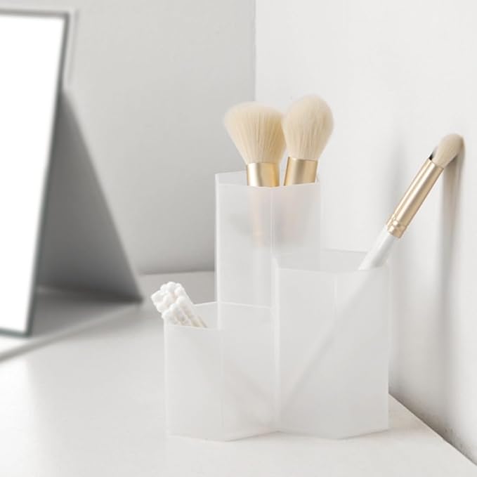 Pen Holder for Desk Pencil Organizer Beige Small Desk Organizer Cute Pen Holder for Office,School and Home (Transparent, Triangular)