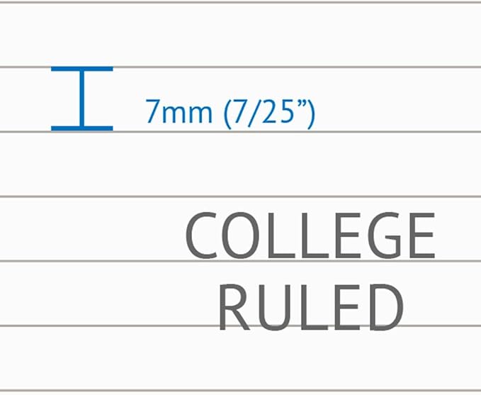 Lined Filler Paper for Mini Binder 5.5"x8.5", 100 Sheets College Ruled, 7-Hole, White
