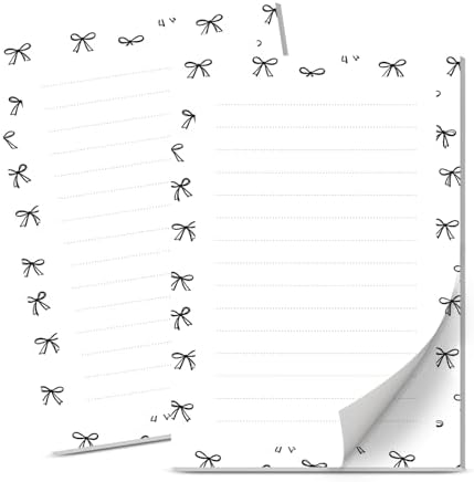 Lined Sticky Notes 4x6 in, 2 Pack Large Cute Notepads with Lines Self-Stick Note Pad, Funny Memo Pads Strong Adhesive for Office, Home Black Cute Small Bowtie