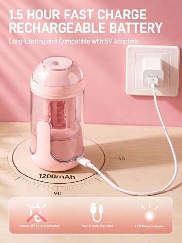 M&G S5 Electric Pencil Sharpener,Fully Automatic for 6.5–11mm No.2&Colored Pencils,Auto In&Out,3 Sharpness Modes,Type-C Rechargeable,Helical Blade,Cute Pencil Sharpener for School Classroom Home, Pink
